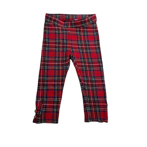 Janie and Jack Red Plaid Legging Pants Infant Girls Size 12-18 months Button Ank - Picture 1 of 6